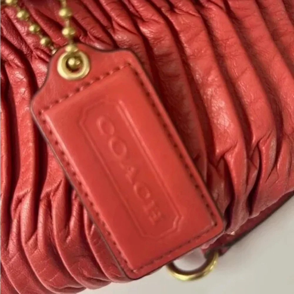 Coach Madison Red Leather Pleated Gathered Shoulder Bag F28541 EUC - Picture 6 of 16